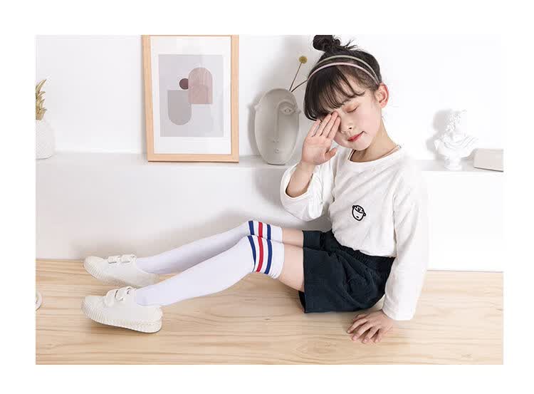 涟画3-12岁小孩子夏天穿的儿童春夏薄款长筒袜女童过膝袜宝宝条纹高筒