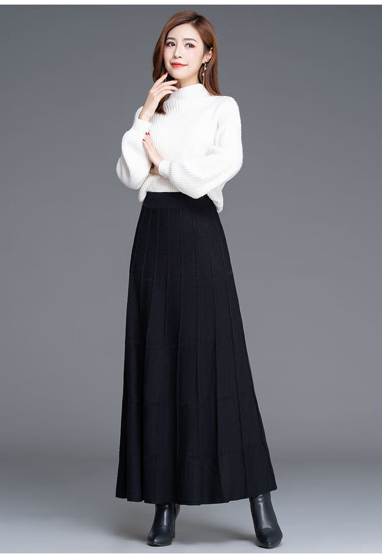 60半身裙女加厚针织长裙半身裙高腰显瘦毛线裙中长款字裙大摆裙女