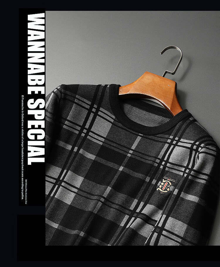 kabulvboss品牌大牌奢侈品男装刺绣毛衣男圆领秋冬装男士纯棉打底毛线