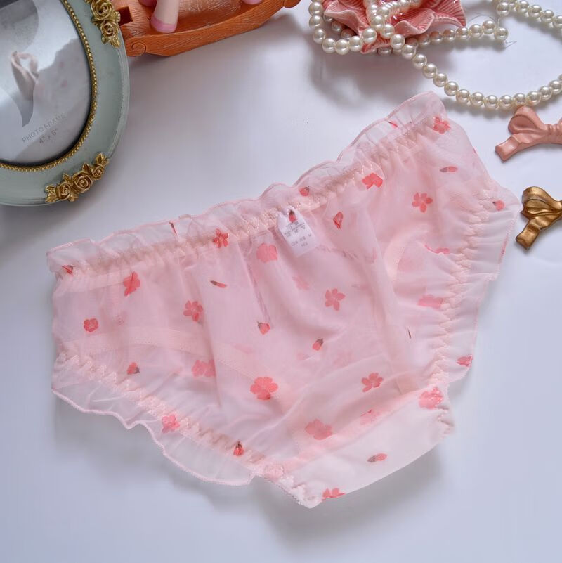 素卷(sujuan)日系白色粉色印花薄膜杯无钢圈清新少女可爱聚拢内衣文胸