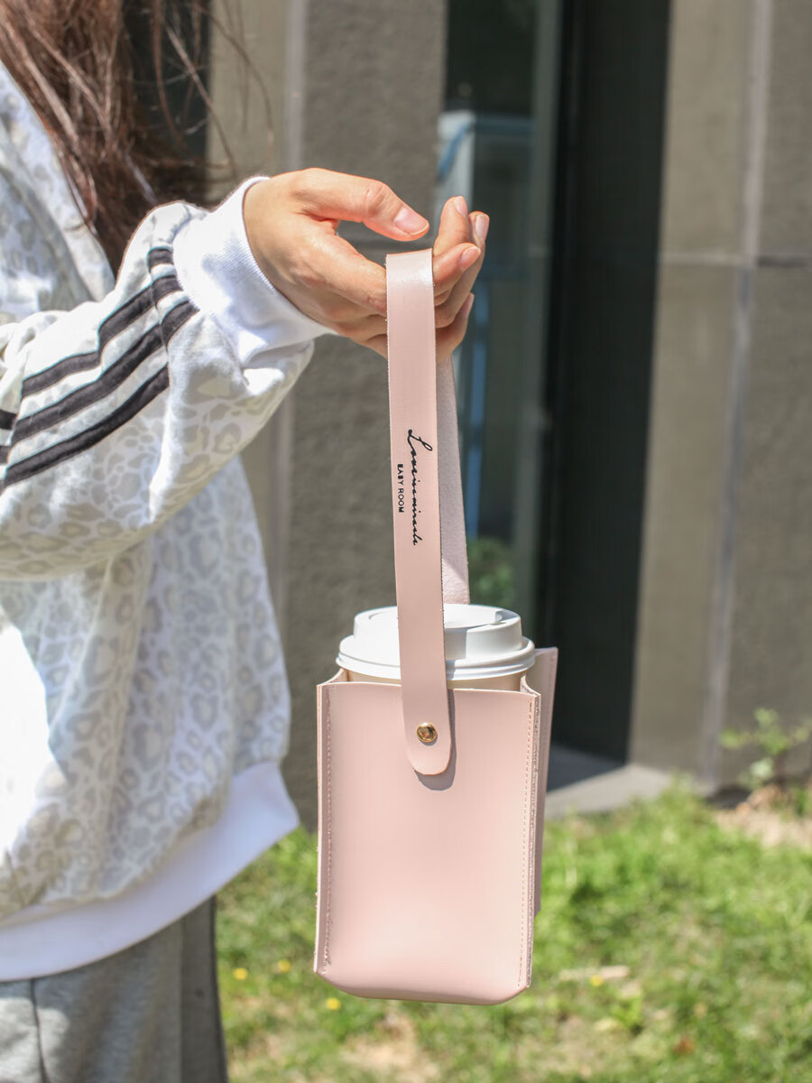 玻璃杯保护套 手提水杯袋子 日式手提皮革奶茶杯套杯袋咖啡杯加厚防摔