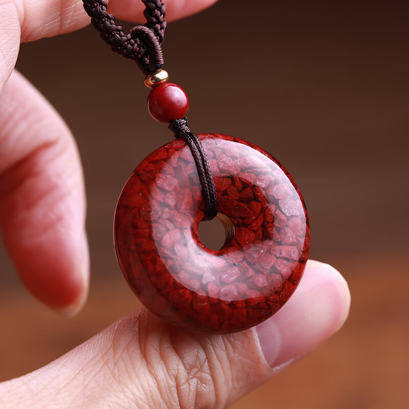 木晶阁虎年本命年天然朱砂吊坠平安扣挂件项链晶体砂男女原石原矿饰品
