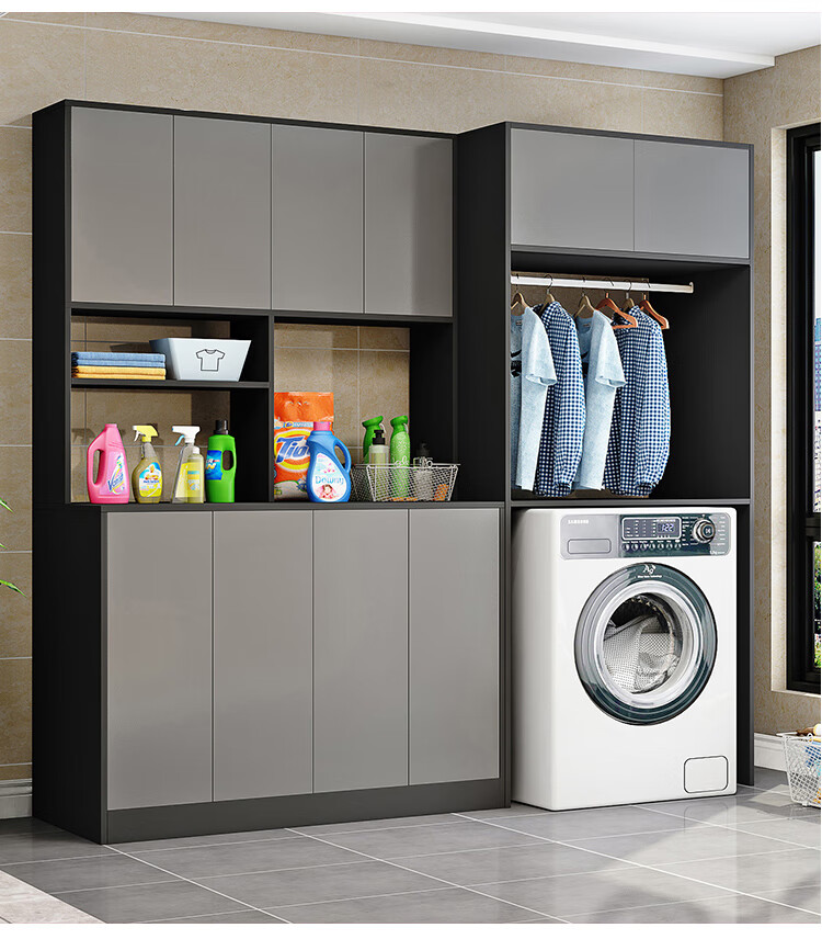 储物柜现代简约洗衣机一体靠墙定做柜 黑白d款冰箱柜【冰箱尺寸备注】