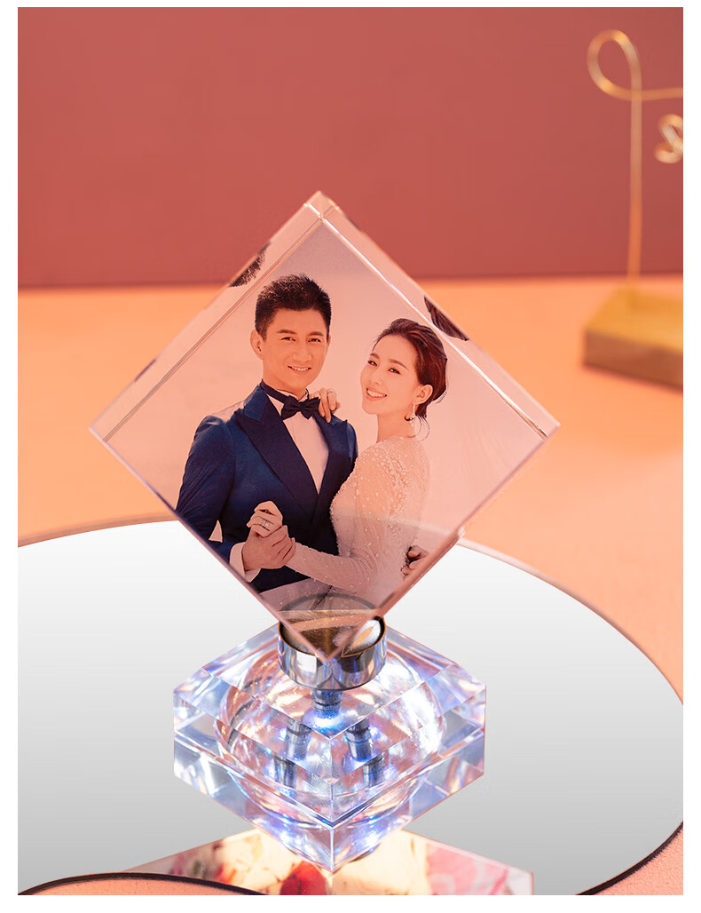 水晶相框摆台旋转魔方照片定制旋转摆台桌面制作婚纱照diy创意洗照片