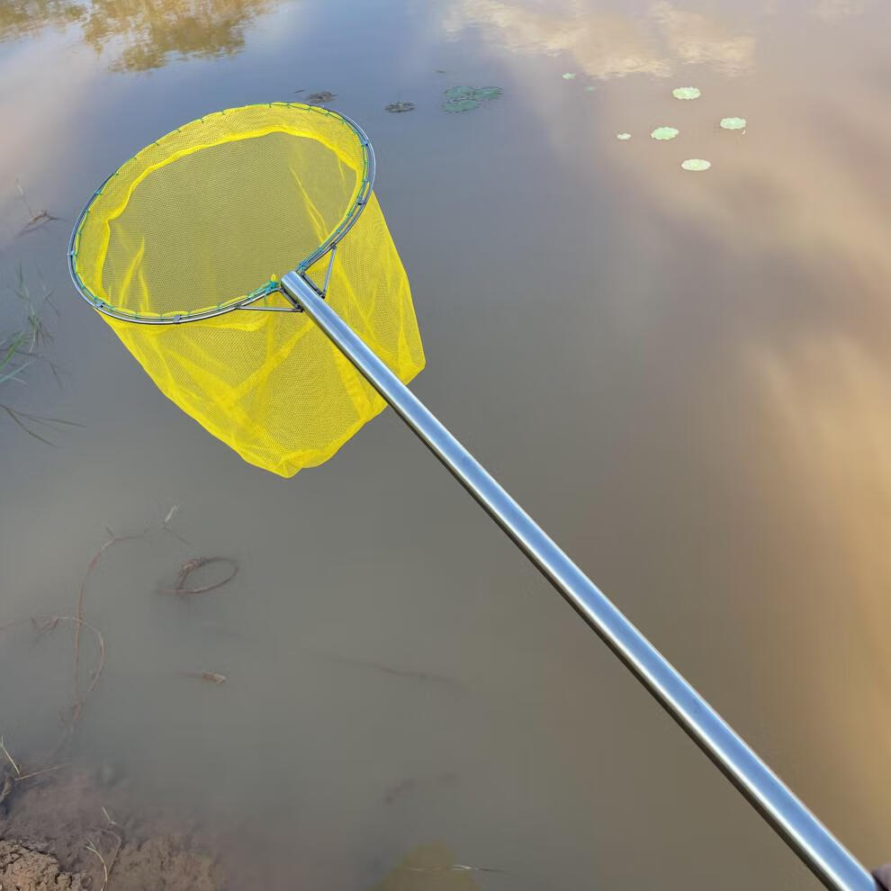 不锈钢抄网密眼捞鱼网双圈防磨卖鱼捞虾网兜生鲜鱼苗虾米赶海渔具木柄