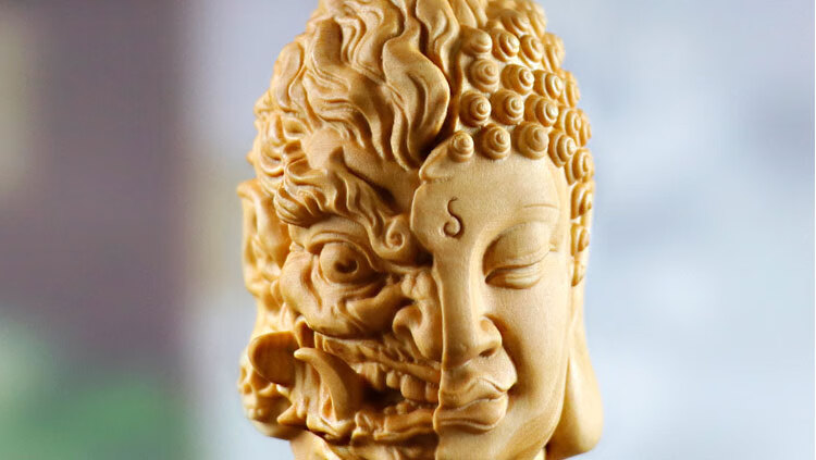 一念之间吊坠杨木雕佛魔一念之间把玩件手把件男士随身人物中式汽车