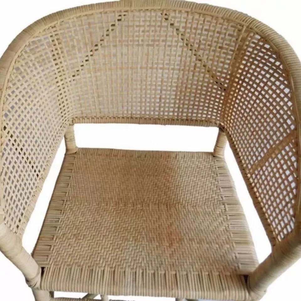 可狄 植物真藤纯手工编制竹椅子单人老人田园竹家用复古老式竹藤椅