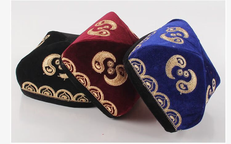 男士维吾尔族折叠小花帽新疆传统巴旦木花纹刺绣帽舞台表演四角帽酒