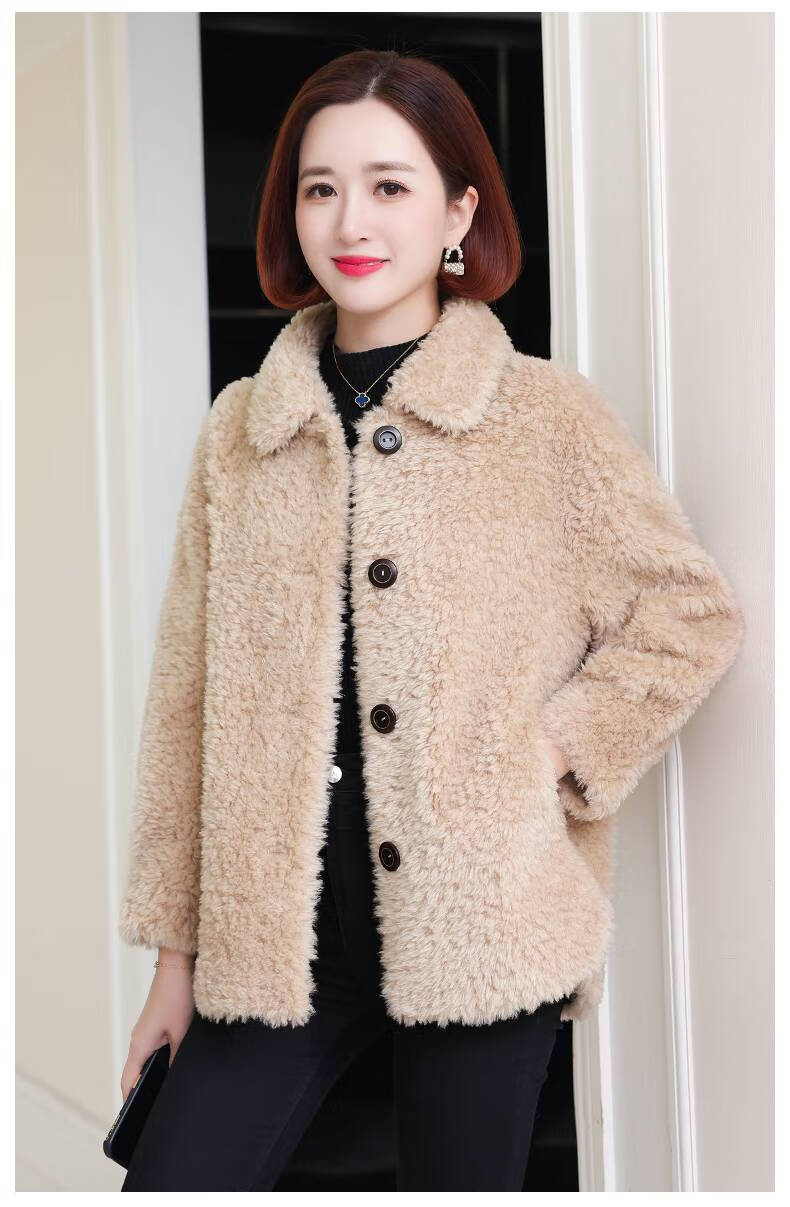 羊剪绒大衣女秋冬颗粒新款冬时尚羊羔毛皮草皮毛一体外套短款海宁气质