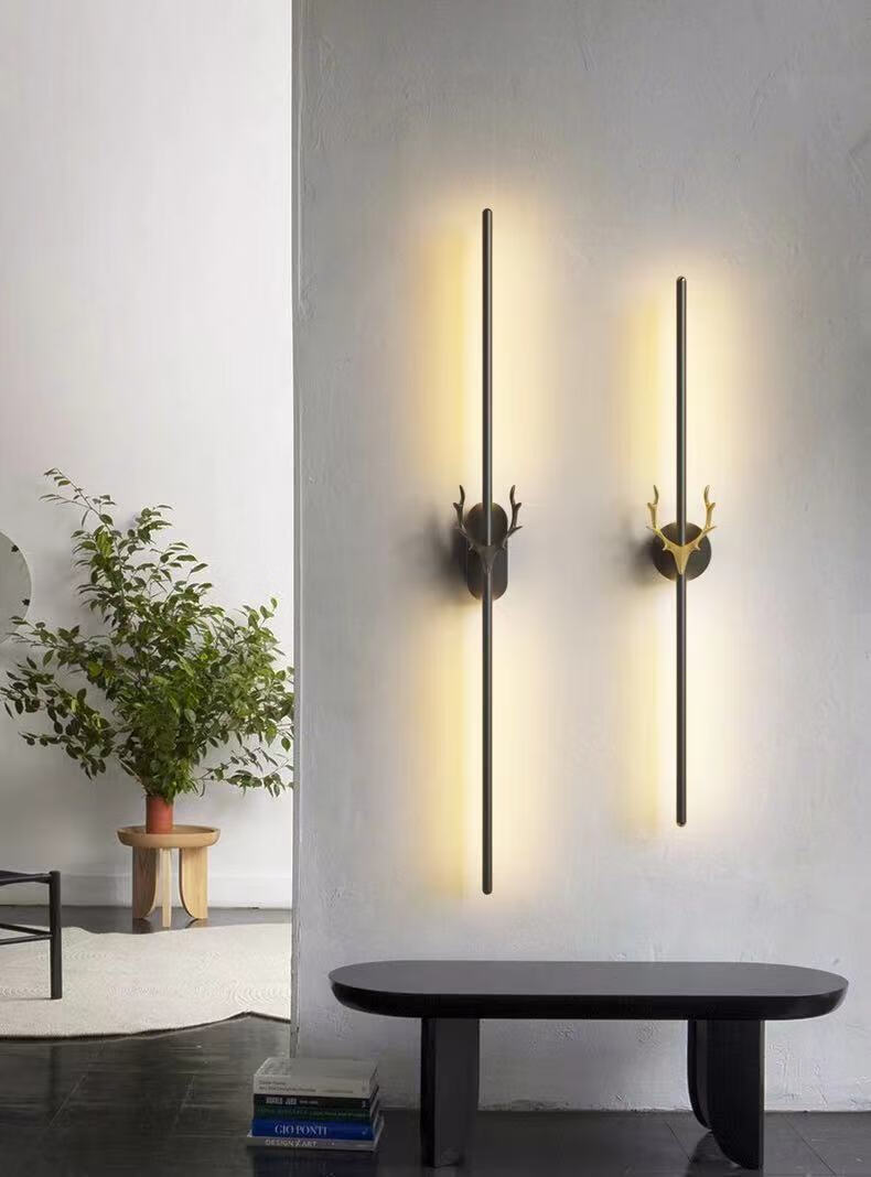 浴与娱极简壁灯北欧现代简约客厅电视背景墙轻奢鹿角酒店长条卧室