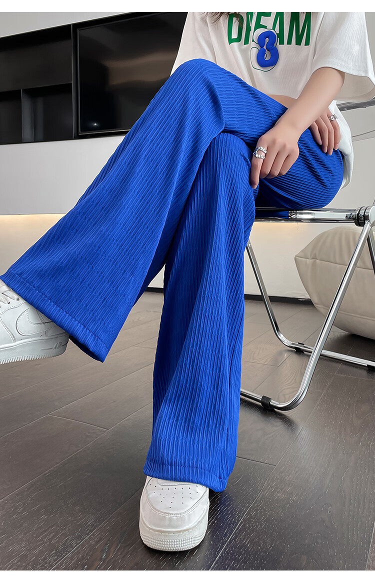 清池影2022春夏新款克莱因蓝阔腿裤女高腰宽松垂感十足拖地裤休闲裤