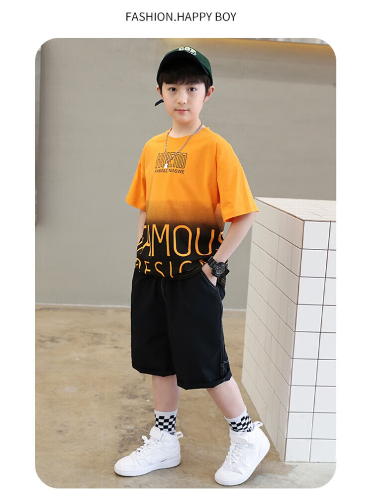 卡芙泰男童套装夏装童装男孩衣服2021年夏季新款中大儿童套装夏天两件