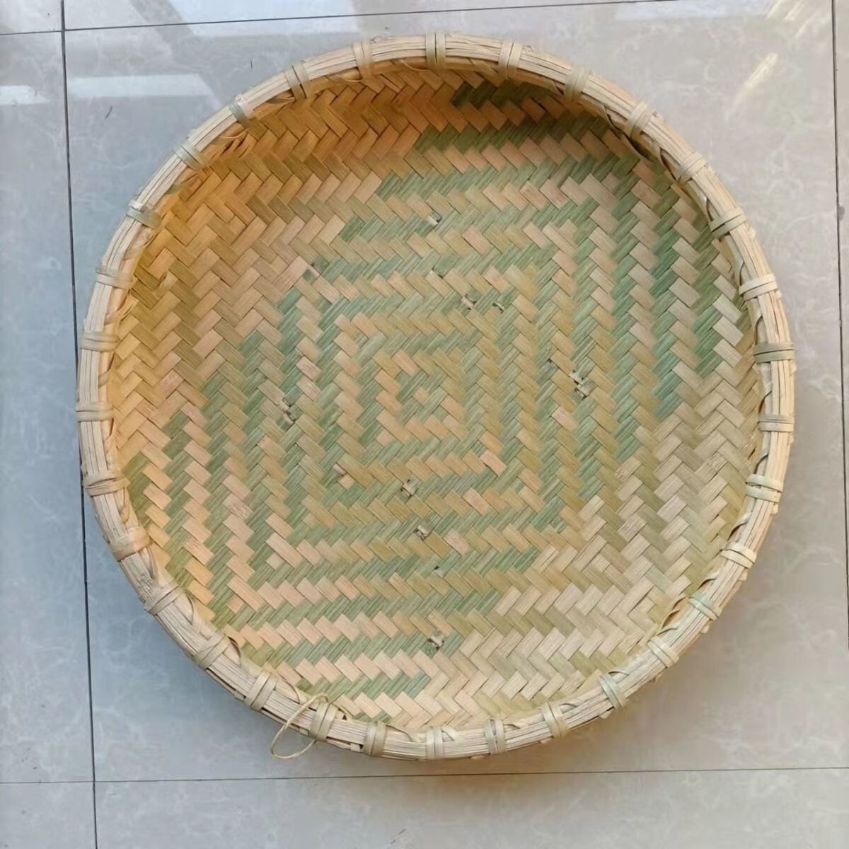 竹编制品圆簸箕无孔有孔晾晒湖南农家手工竹制品颇箕 无孔直径62cm深