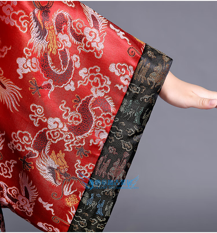 汉朝皇帝皇上表演服装龙袍汉服陛下大王演出服红色含头饰120cm110125