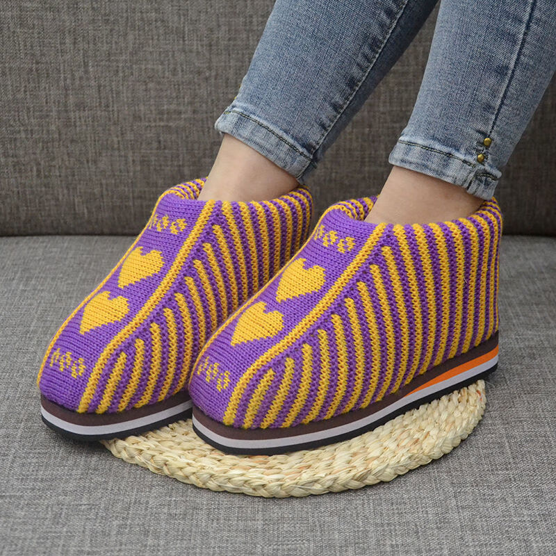 毛线鞋纯手工毛线编织居家棉鞋冬季海绵包跟加厚成品毛线棉鞋月子鞋