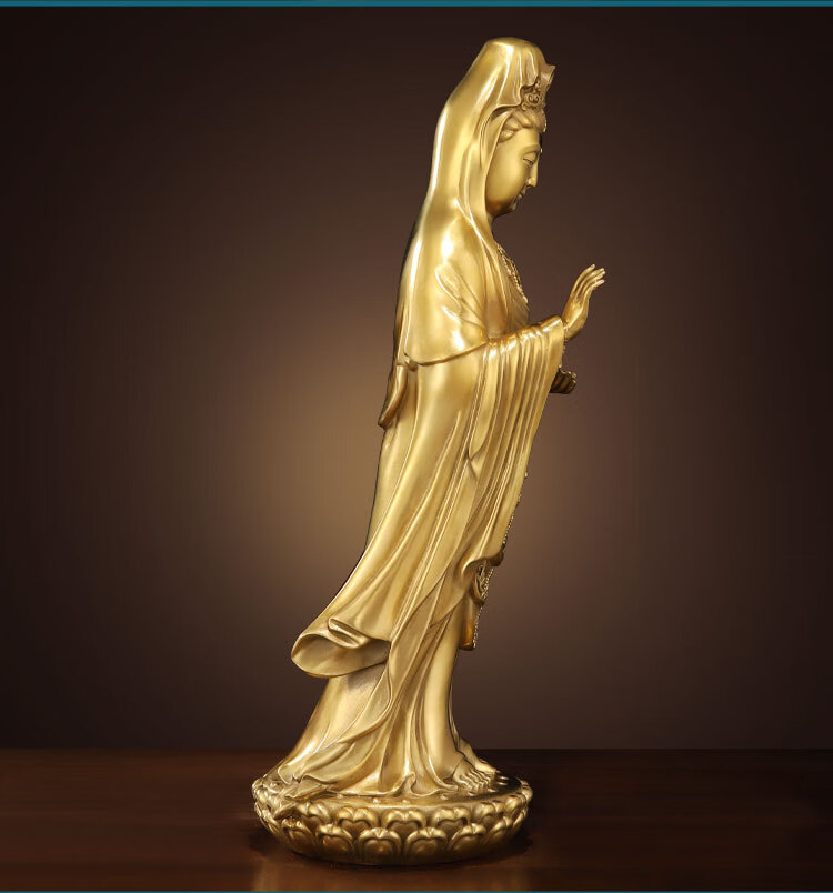 纯铜普陀山南海观音像莲花站像家用室内大号铜观世音菩萨佛像神像特大