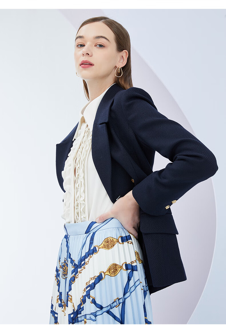 scofield女装22春季新品通勤商务气质舒适修身短款长袖小西装外套藏青