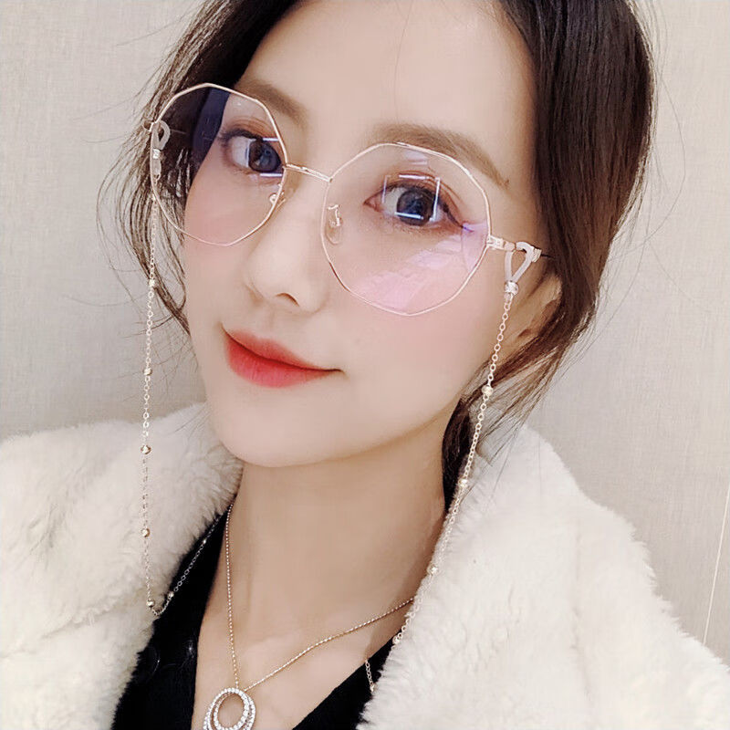 高品质装饰眼镜太阳镜女2021新款网红同款带链条八角眼镜街拍大框显瘦