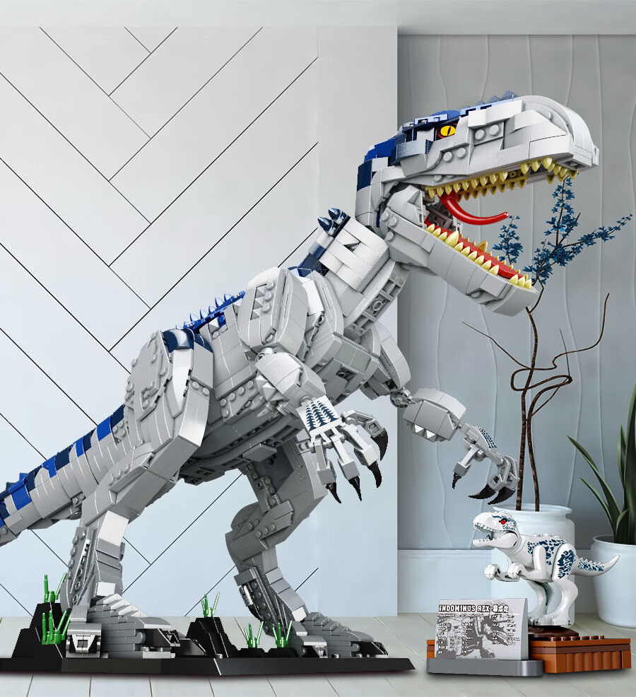 烈焰霸王龙积木侏罗纪霸王恐龙拼装积木高难度巨大型男孩子儿童玩具10