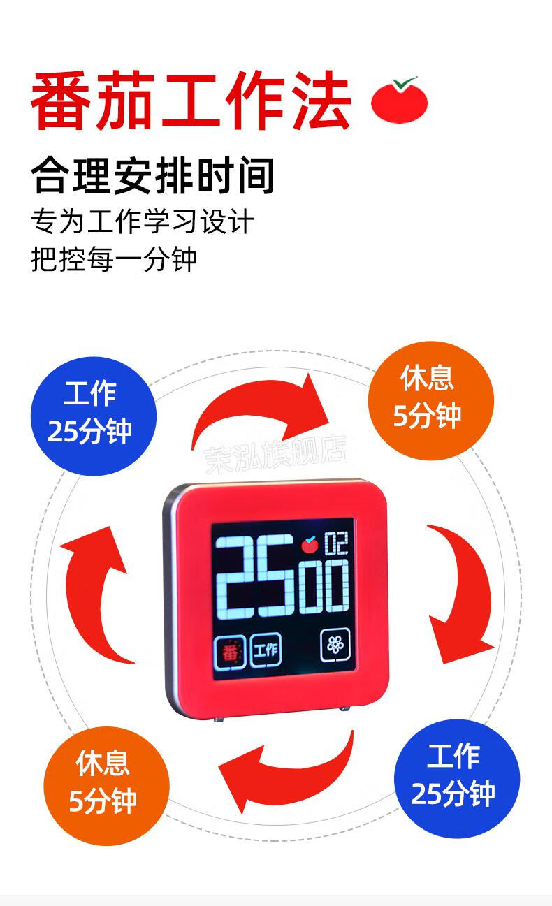 番茄时钟计时器 时间管理工作法器闹钟两用学生学习自律定时提醒器