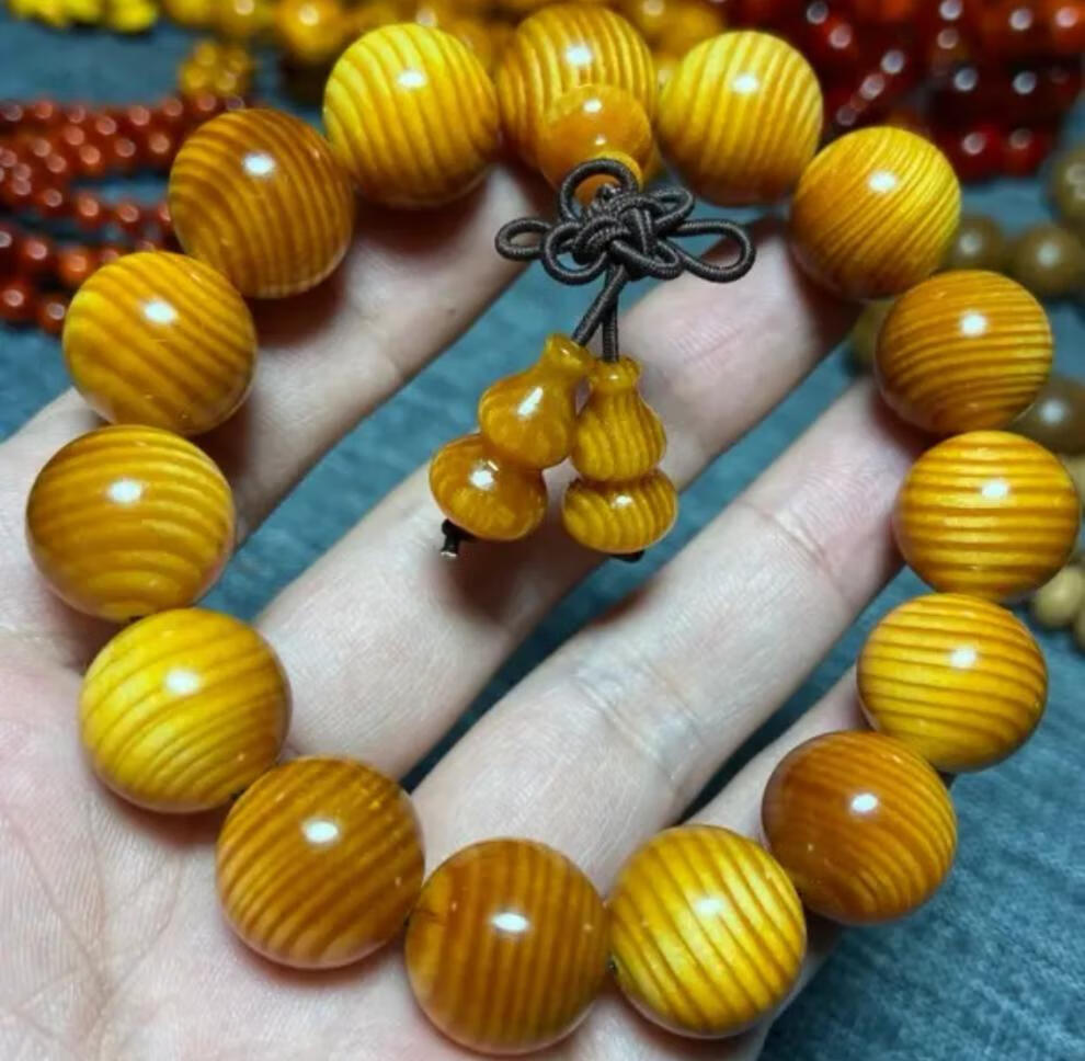 木东北琥珀木原木料松明子沉化老料北沉香手串全透固化手串玉化佛珠