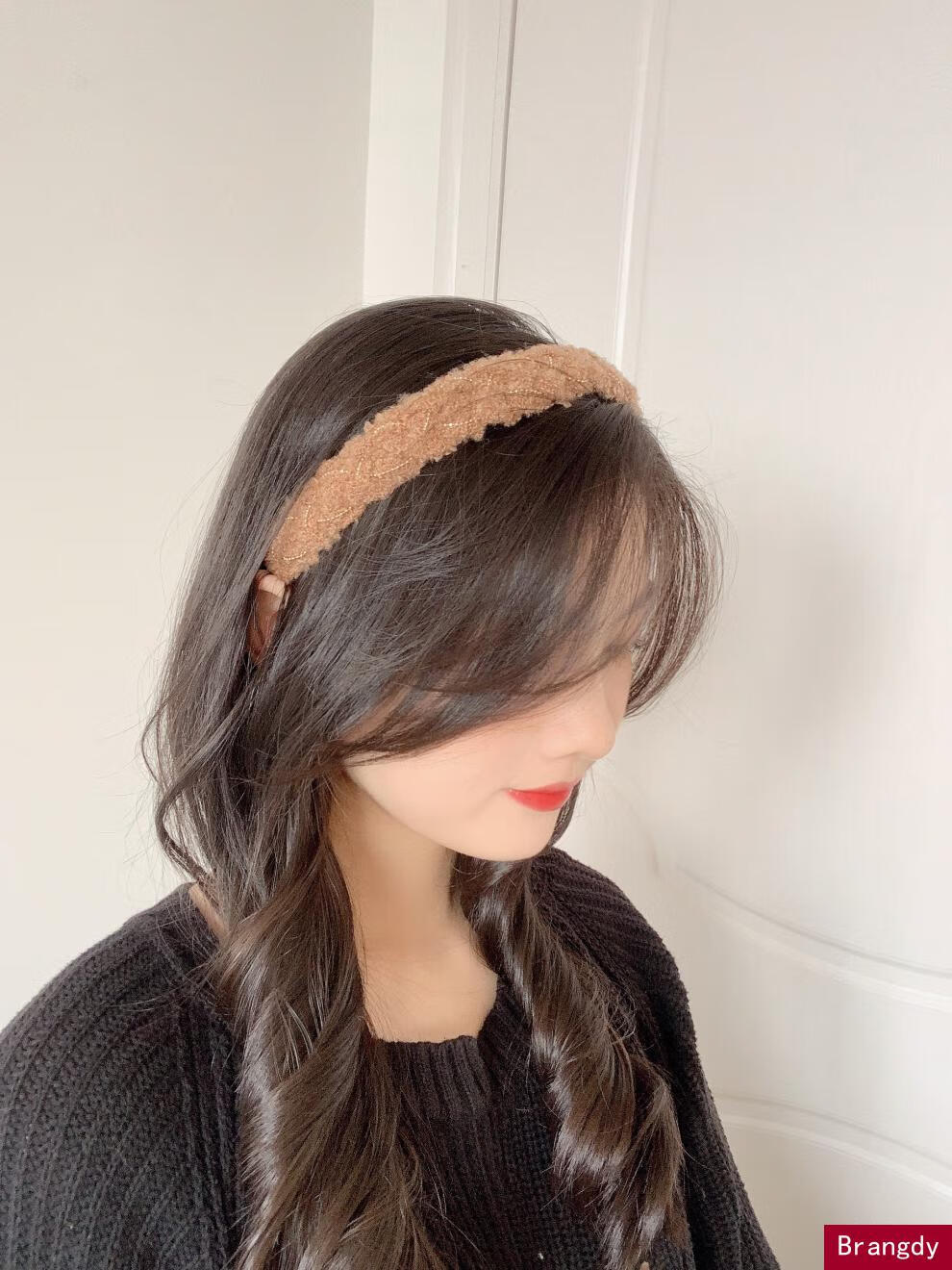 brangdy韩国网红2022年发箍秋冬麻花黑咖色宽编织头箍发卡发饰米白
