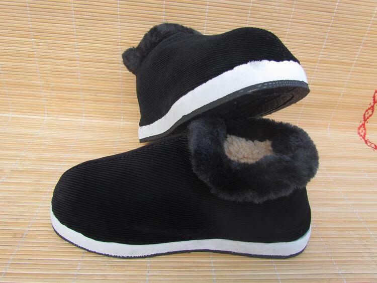 冬季室内外男女湖南手工棉鞋中老年保暖加绒加厚棉布鞋千层底布鞋黑色