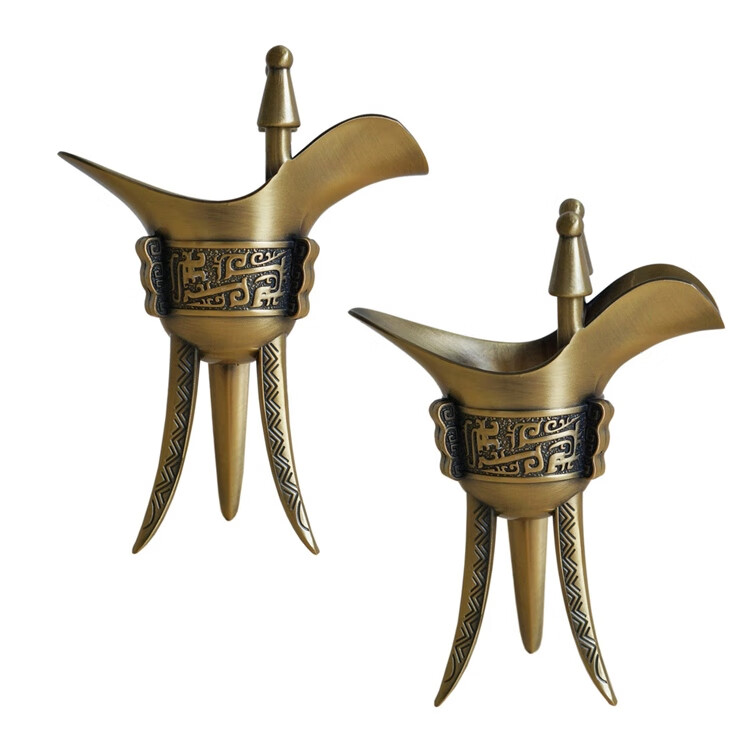 仿古代酒杯复古酒樽尊中式宫廷饮用三角爵杯纯铜家用白酒酒具小号乾隆