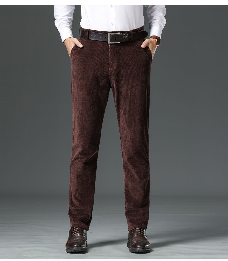 灯芯绒美式休闲裤男直筒宽松弹力厚款中年高腰男装长裤男装针织易打理