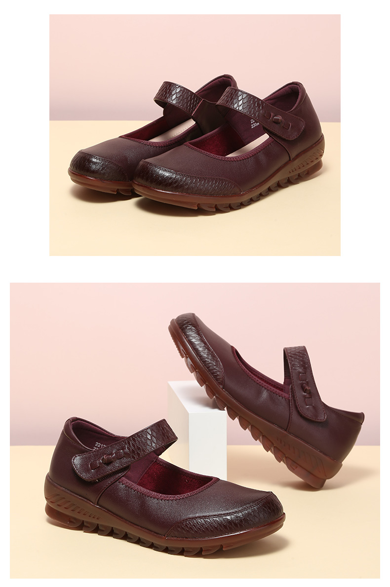 老美华22春季新品中老年女士单鞋妈妈鞋牛皮鞋一脚蹬透气舒适紫色40