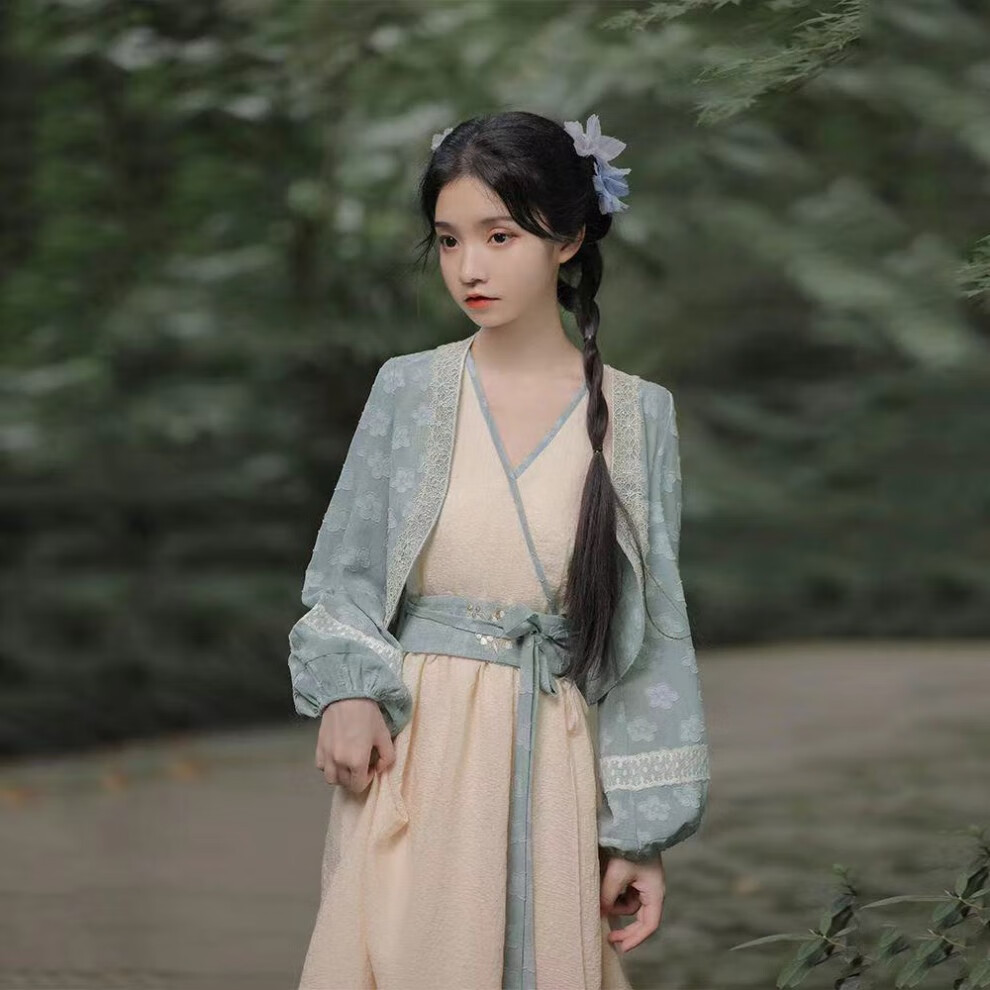 汉服女汉改良汉服女国风斜襟无袖连衣裙灯笼剪花开衫外套网红古代汉服
