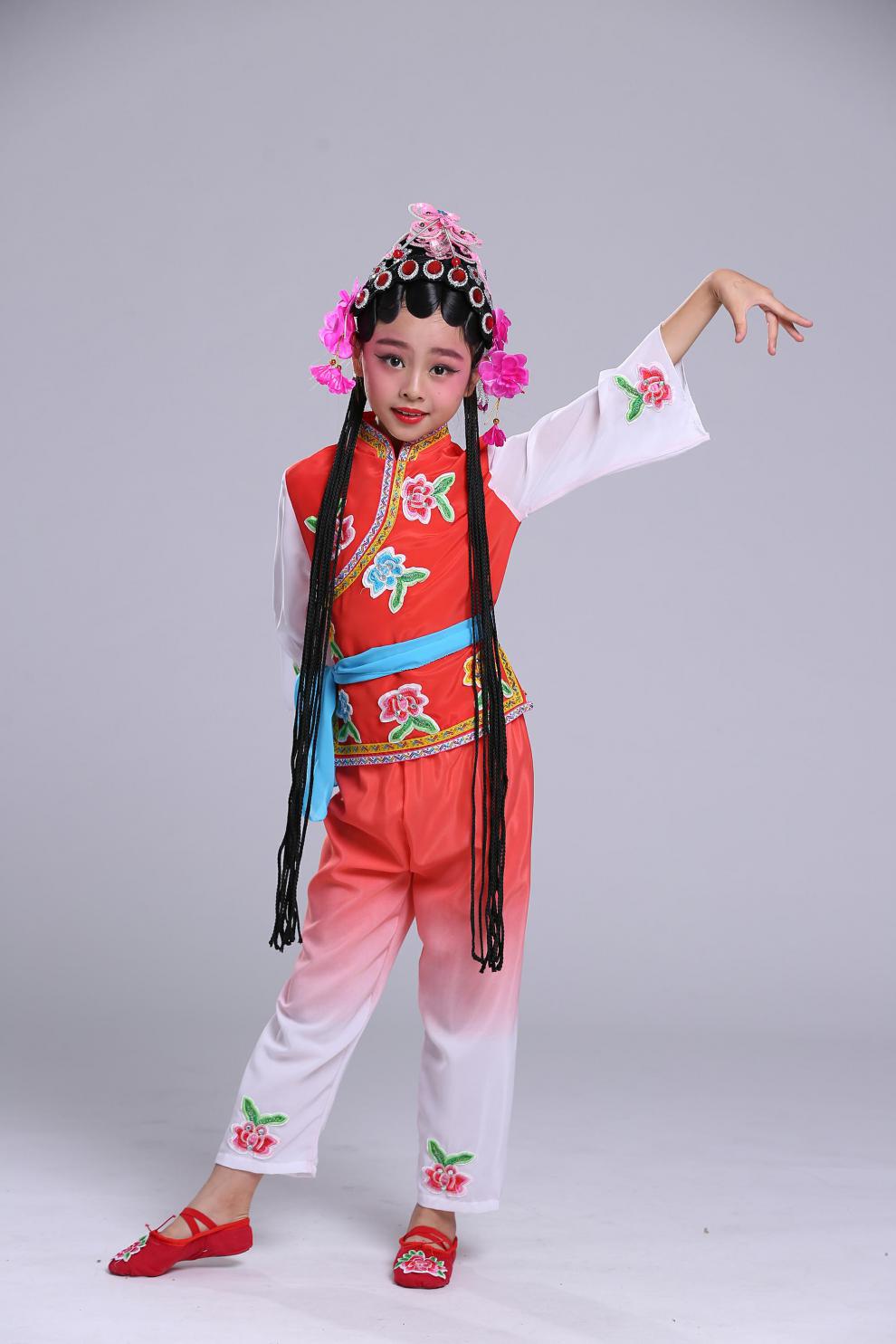 力始戏服儿童京剧俏花旦演出服舞蹈服小花旦幼儿戏曲表演服装黑色水鬓