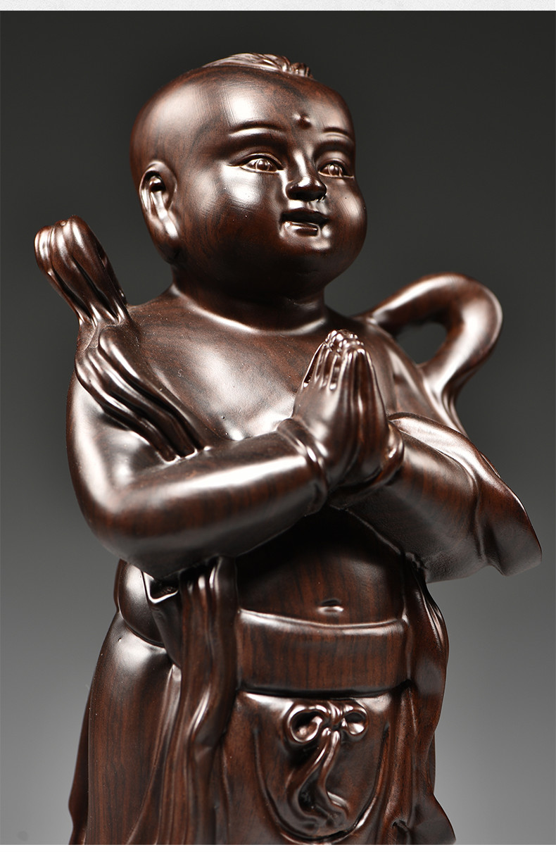 友漾实木雕刻金童玉女摆件善财童子龙女家居客厅供奉佛像结婚送礼精雕