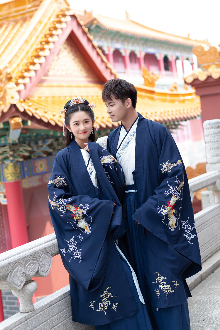 汉服成人男冬季龙隐绣花大氅氅衣广袖大袖衫古装外套情侣cp套装 仅