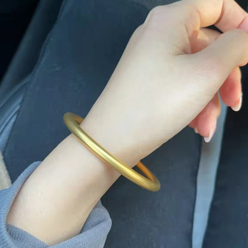 沙金仿真黄金叠戴莲蓬两世欢手链18k金不掉色古法手镯4毫米粗内径60