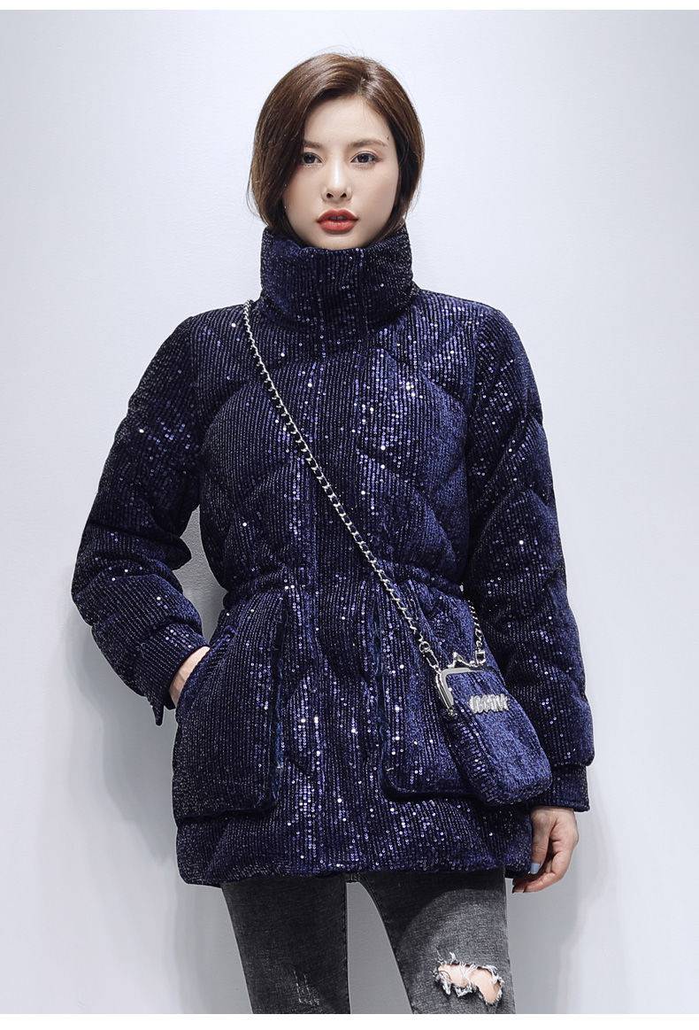 恒源祥设计感小众亮片羽绒服女中长款2021新款秋韩版女士女式冬季显瘦