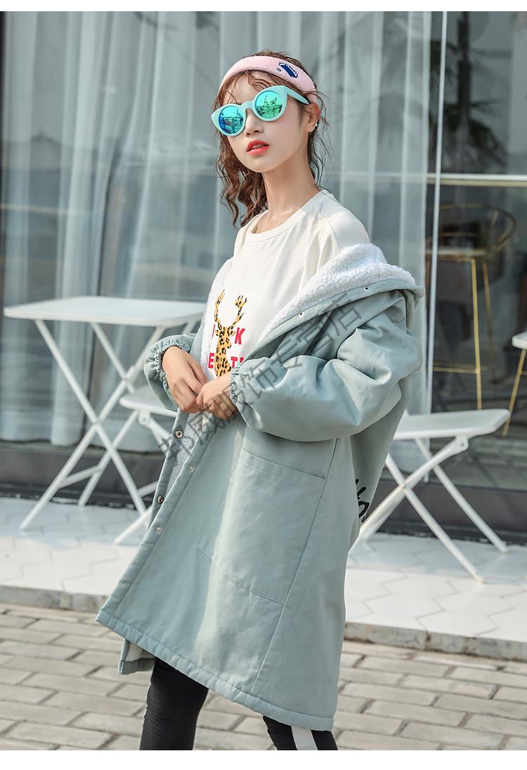 潮流时尚加绒加厚仿羊羔毛外套少女冬季新款女学院风韩版中长款棉衣