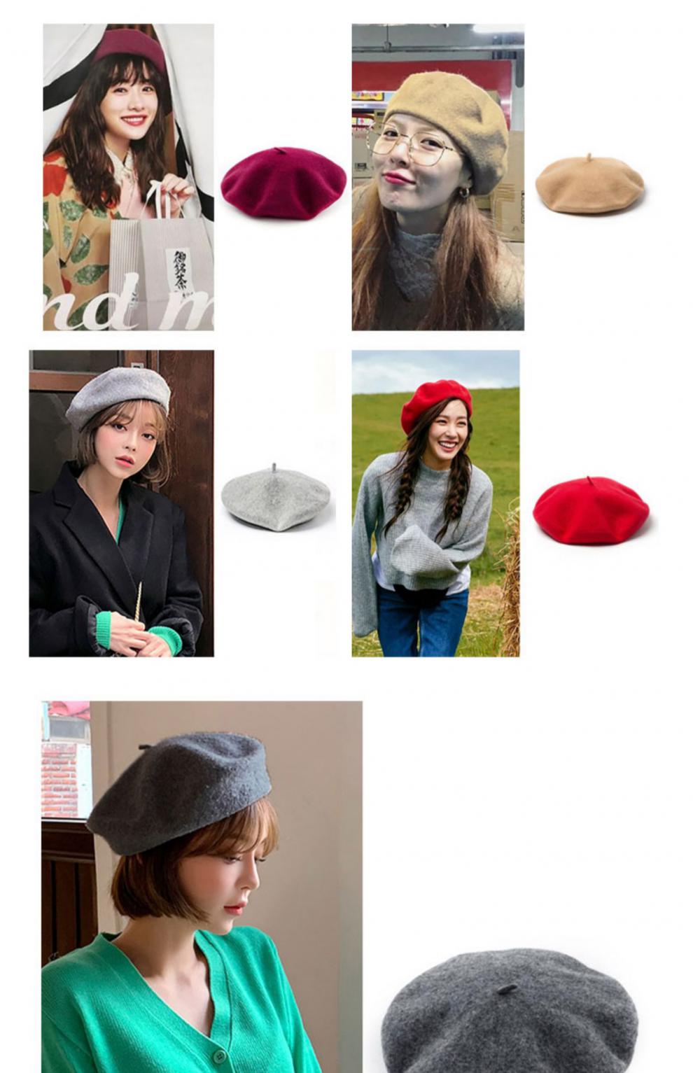 光格经典石原里美羊毛橙色贝雷帽女英伦大头围黑色画家帽秋冬季帽子