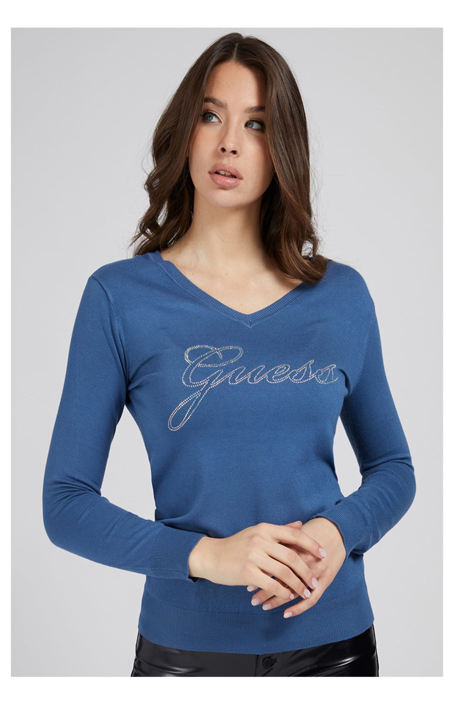 guess 女士字母logo短款v领针织衫打底衫-w1yr0oz2nq0 g6j9-粉色 xs【