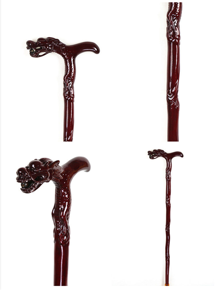 实木雕刻男女老人拐杖木雕龙头凤头男女防滑拐棍手杖高档祝寿礼品