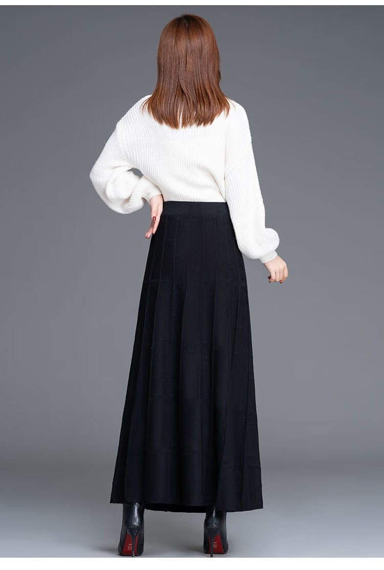 冬季新款半身裙女加厚针织长裙半身裙高腰显瘦毛线裙中长款字裙大摆裙