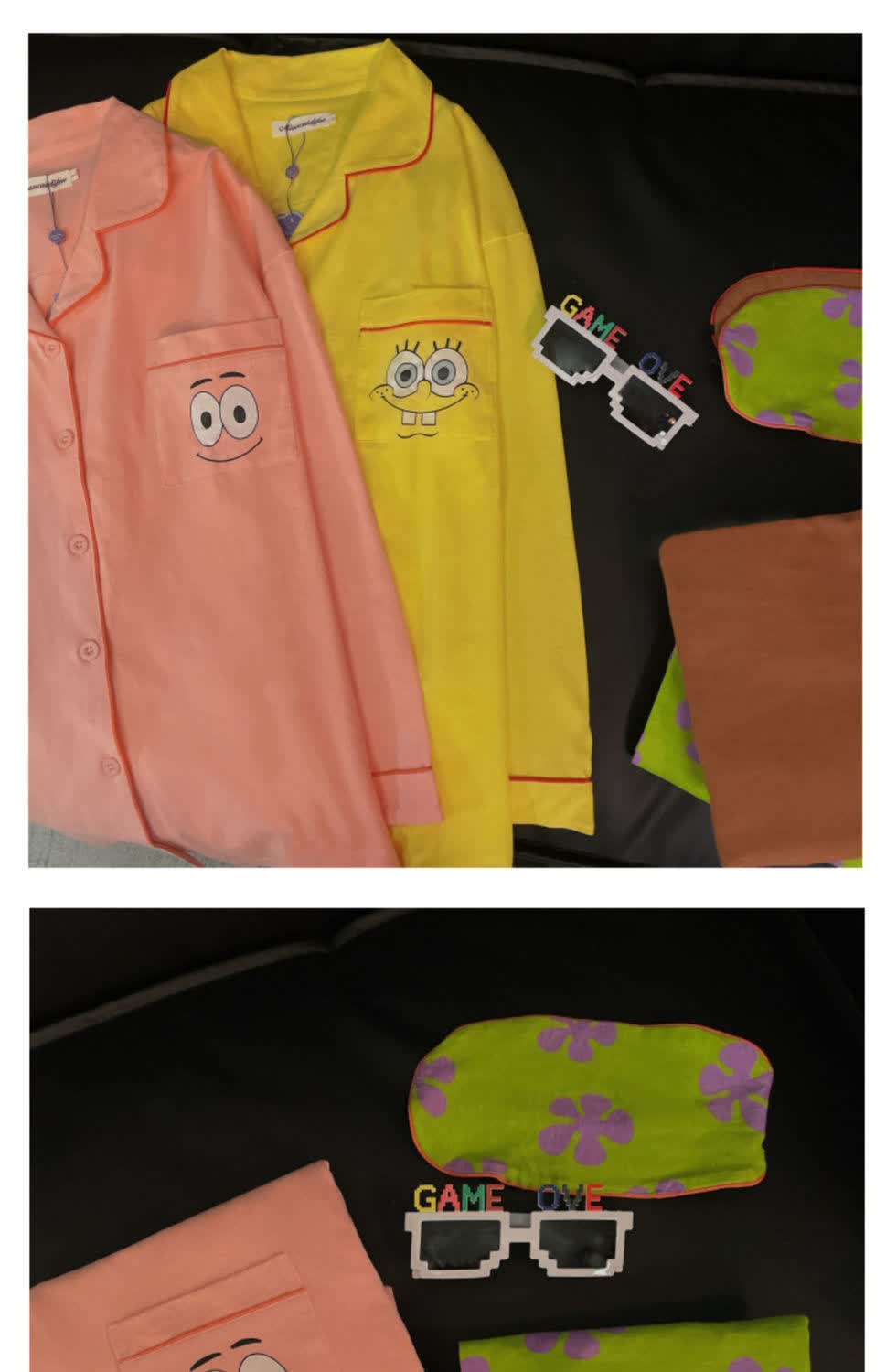 欧颖慕海绵宝宝情侣睡衣女宽松大码长袖长裤薄款套装ins韩国春秋季