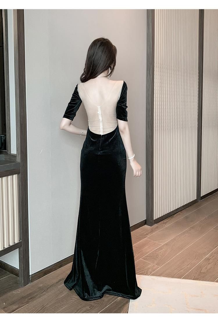 宴会晚礼服裙女平时可穿气质年会礼服女小个子店女装秋冬晚礼服低胸
