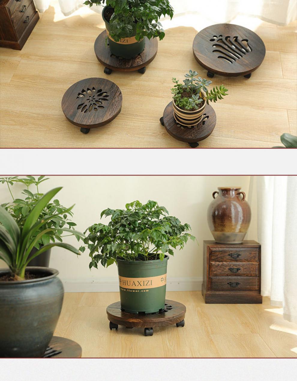 滑轮托底实木移动花盆底座托盘万向轮加厚滚轮花盘带接水盘盆景托台
