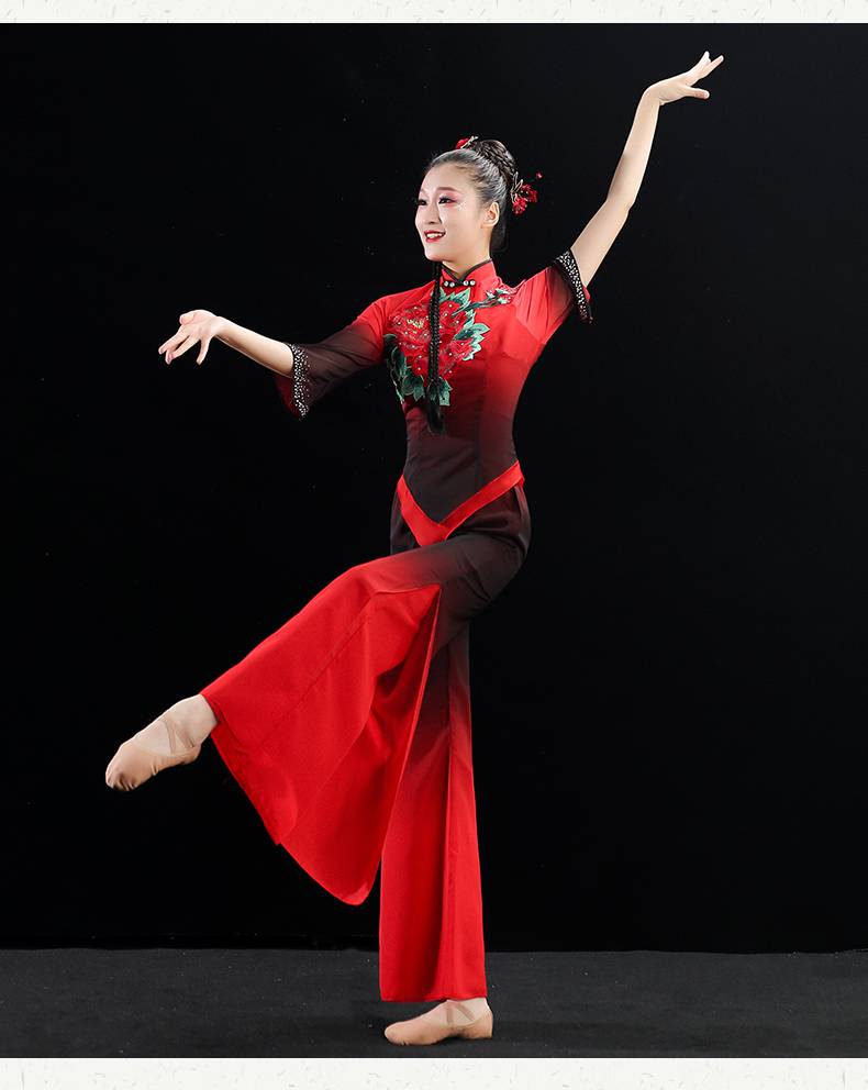 映山红舞蹈服 秧歌服女2022年新款飘逸演出服短袖舞蹈服装广场舞套装