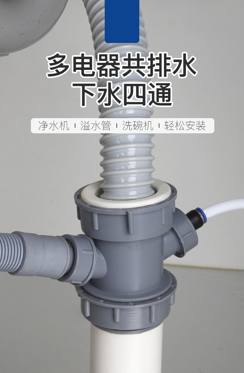 幻彩新厨房下水管三通接头洗碗机净水器排水管接口对接器下水道三头通