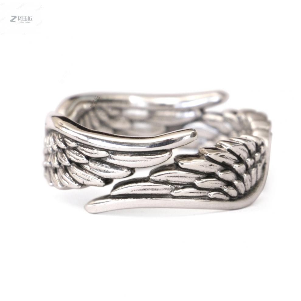高桥吾郎戒指守护天使之翼情侣银一对开口翅膀羽毛食指戒指男女款对戒