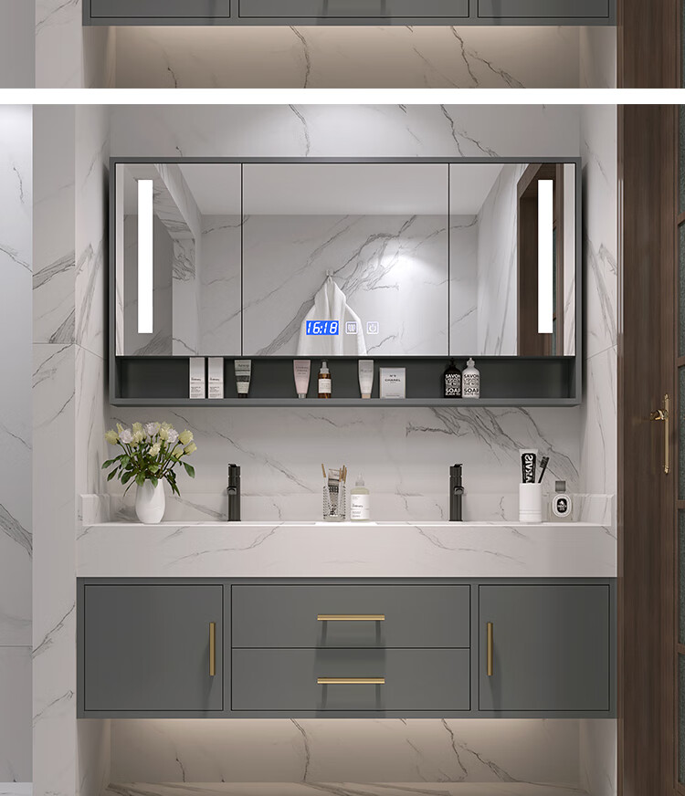 箭牌浴室柜组合轻奢实木岩板智能柜现代简约卫生间洗手台洗脸盆柜