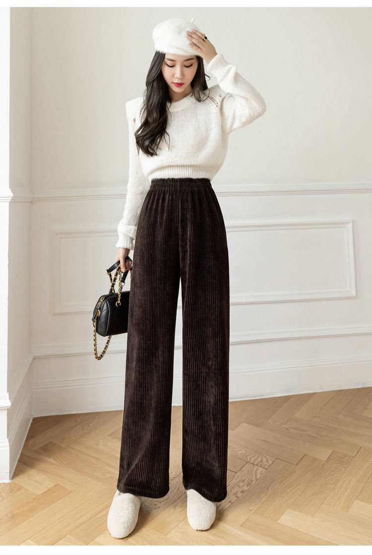 冬季雪尼尔阔腿裤女新款雪尼尔阔腿裤女秋季小个子150高腰垂感显瘦