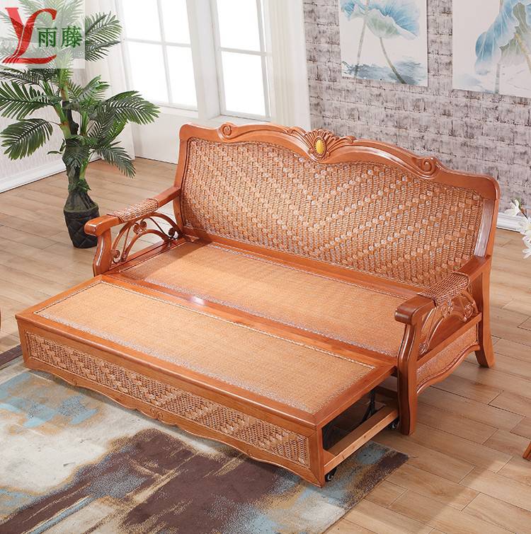 藤木沙发床 真藤沙发床藤椅多功能沙发滕编小户型折叠两用沙发三人
